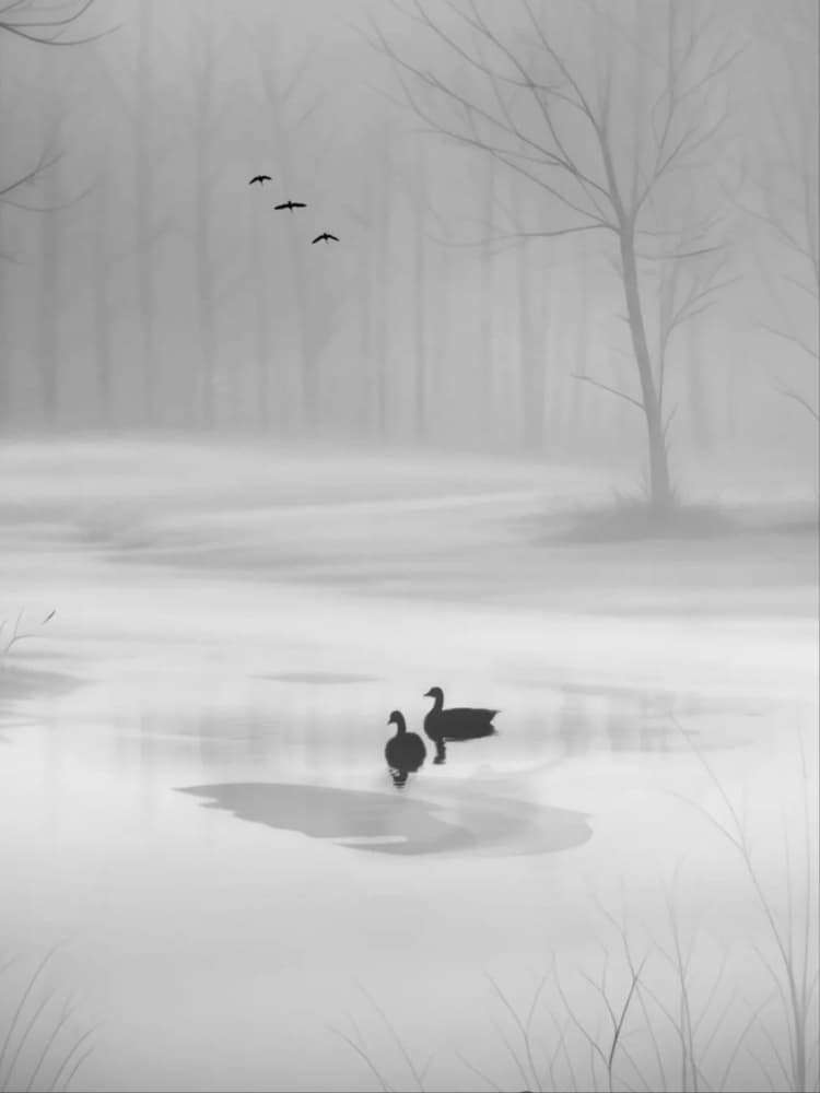 Misty Winter Ducks by Weiwei — canvas wall art