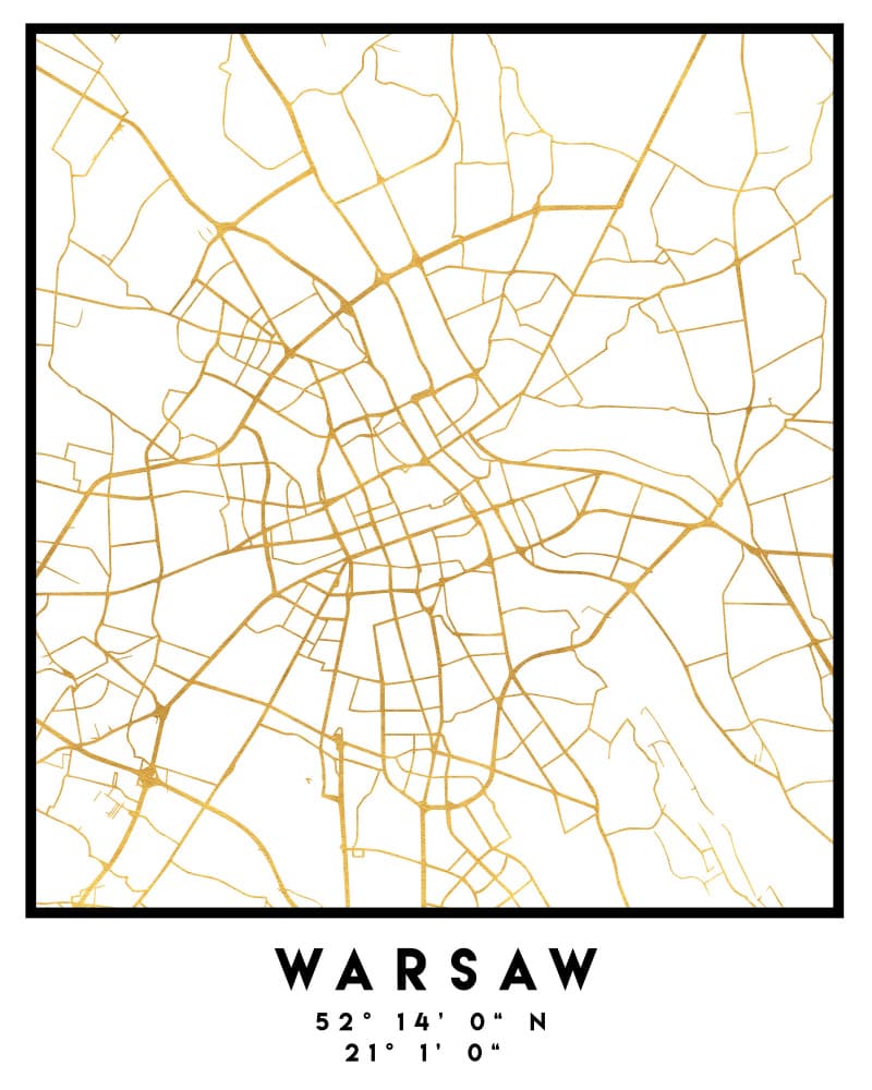 Warsaw Golden Street Map by Emiliano Deificus — canvas wall art