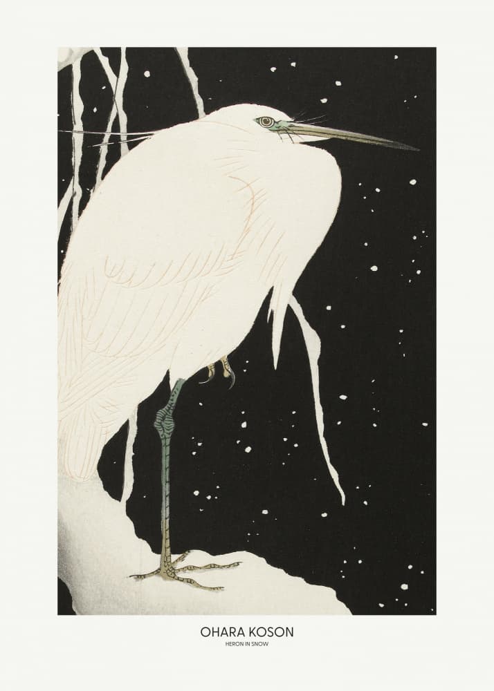 Heron In The Snow by Ohara Koson — canvas wall art