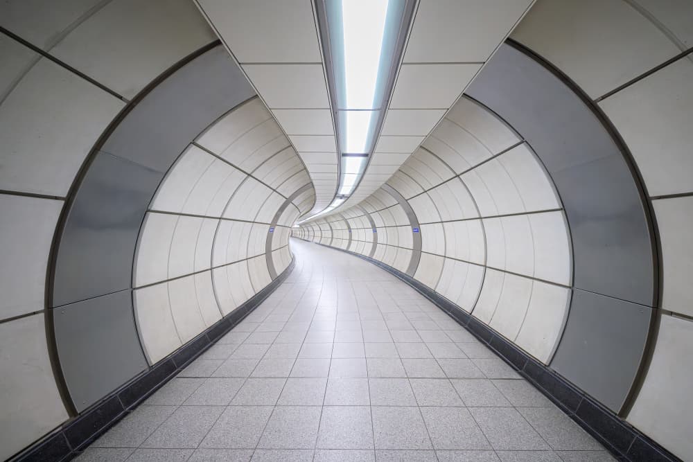 Bright Futuristic Corridor by Rafael L. Bardají — canvas wall art