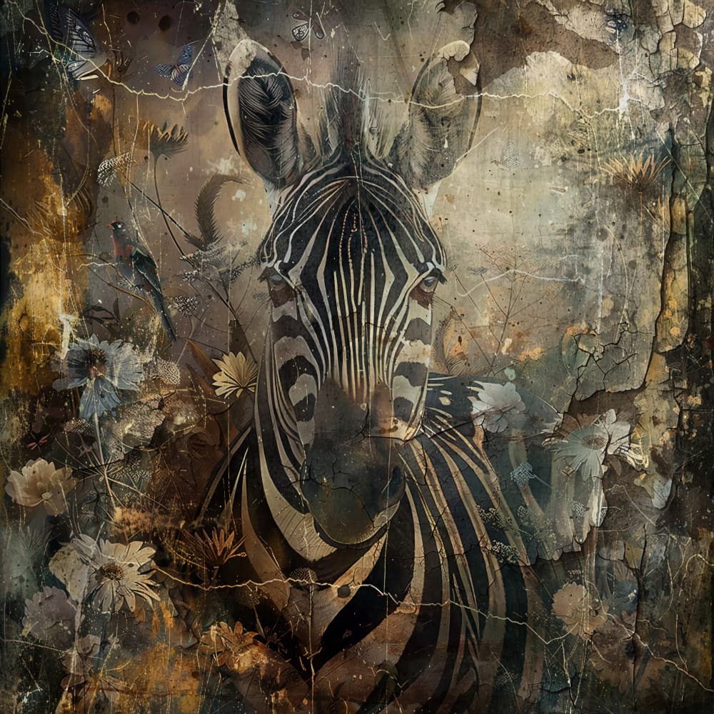 Vintage Zebra Bloom by Rafal Kulik — canvas wall art