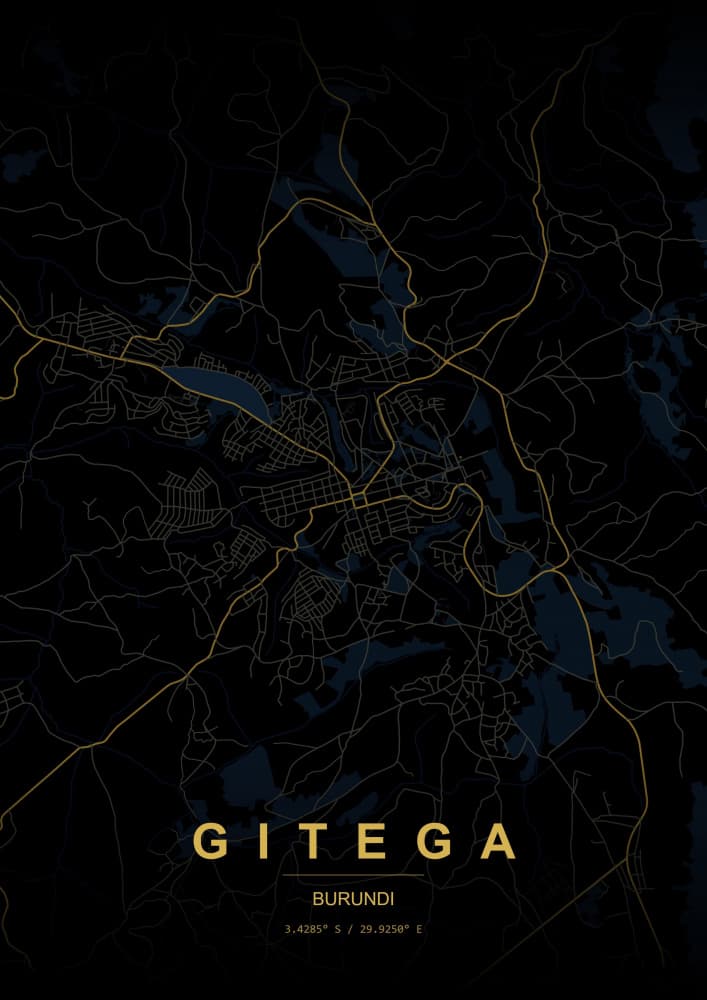 Gitega City Map Gold by HUGO — canvas wall art