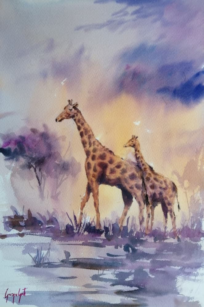 African Sunset Giraffes by Giorgio Gosti — canvas wall art
