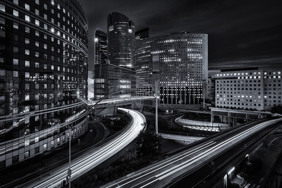 Dynamic City Light Trails by Hervé Loire — canvas wall art
