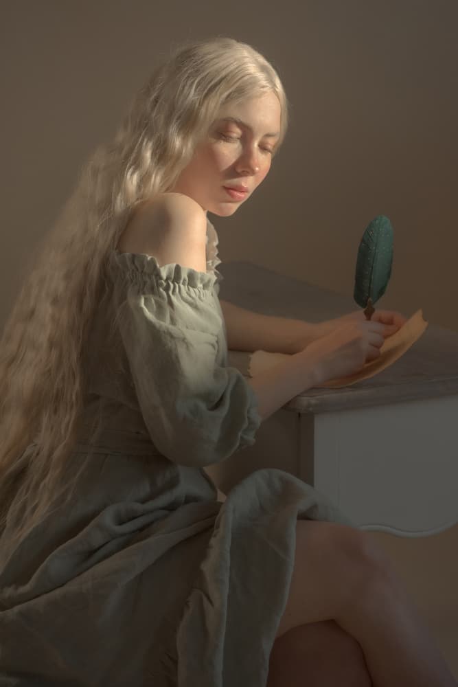 Elegant Woman Writing Letter by Michaela Durisova — canvas wall art