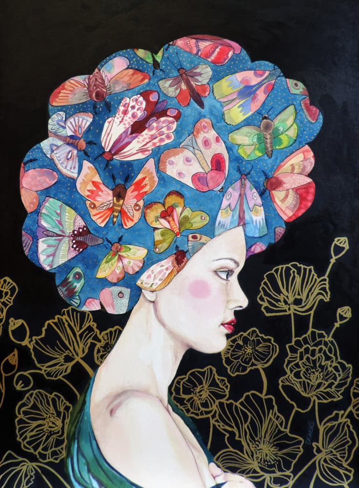 Colorful Moth Woman by Sylvie Demers — canvas wall art