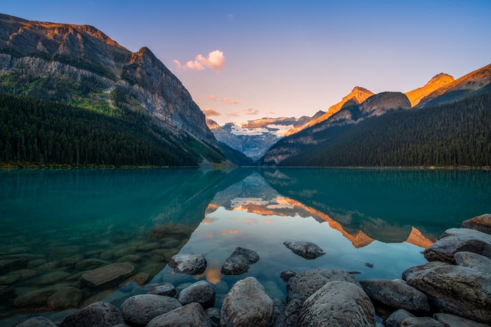 Golden Hour Mountain Lake by Ambar Saha — canvas wall art
