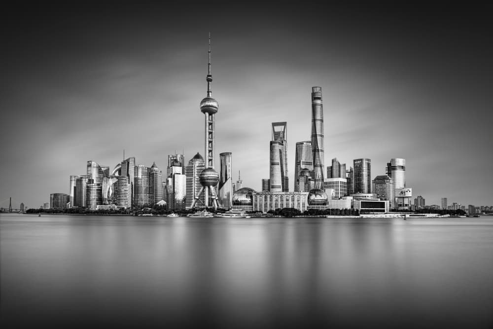 Monochrome Shanghai Skyline by Antoni Figueras — canvas wall art