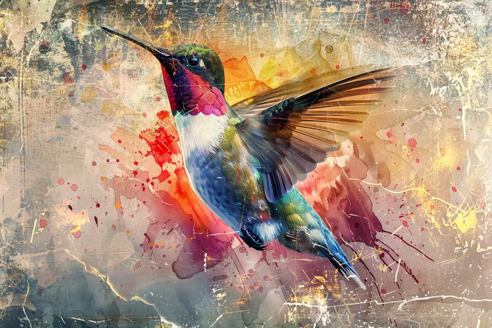 Colorful Hummingbird Splatter by Rafal Kulik — canvas wall art