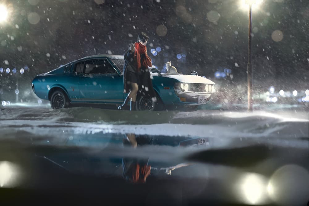 Snowy Night Classic Car by Terry F — canvas wall art