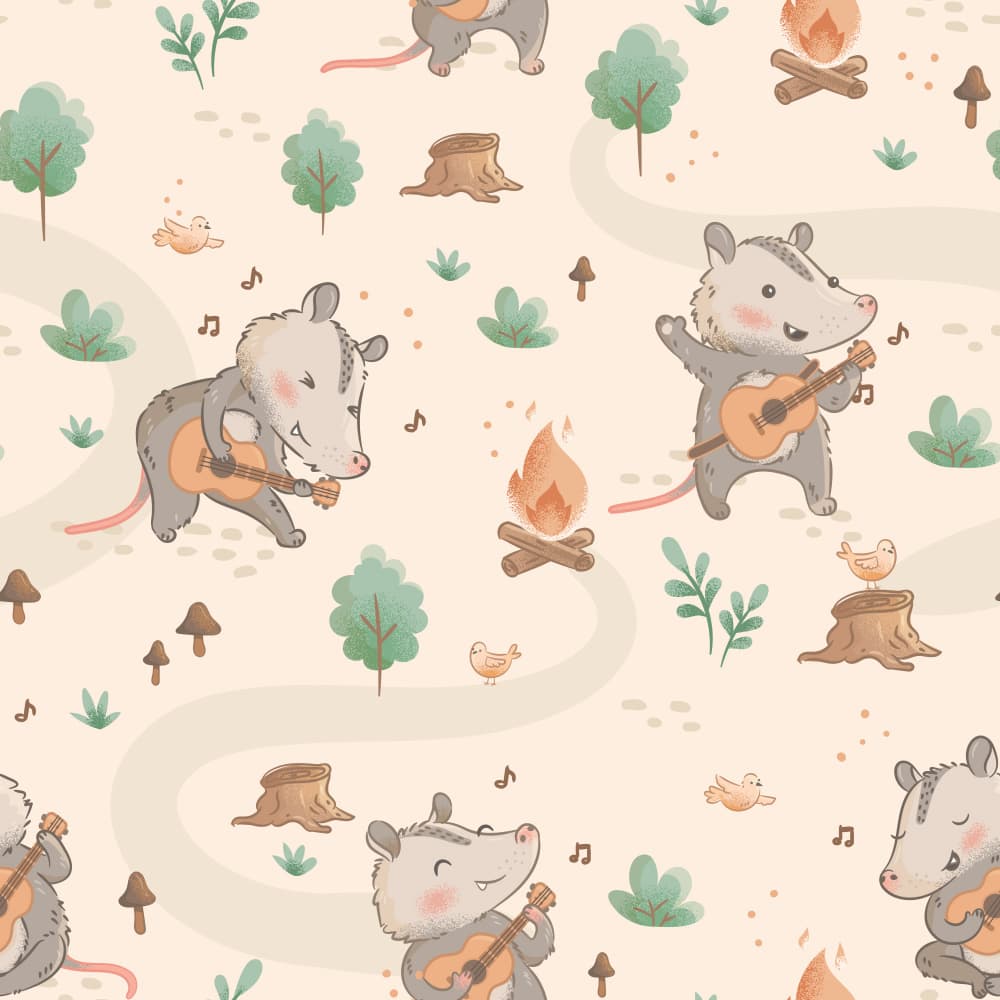 Cute Opossums Play Music by Weronika Gross — canvas wall art