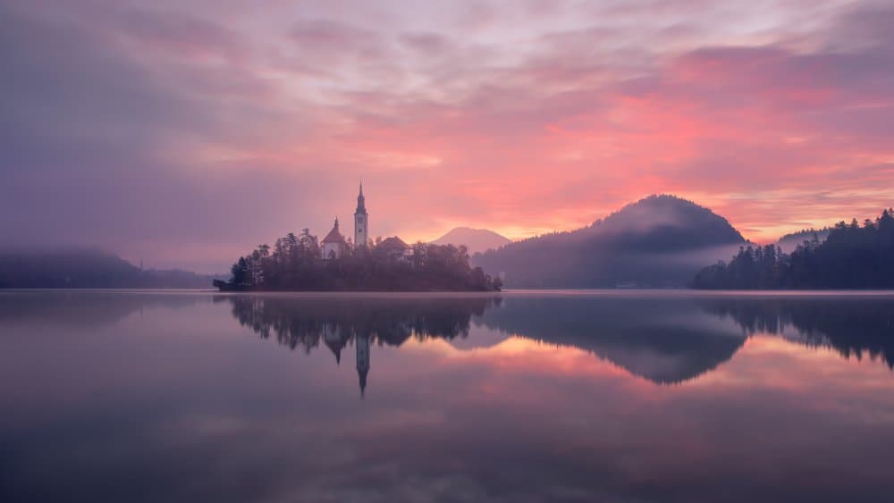 Bled Island Sunrise Serenity by Leah Xu — canvas wall art