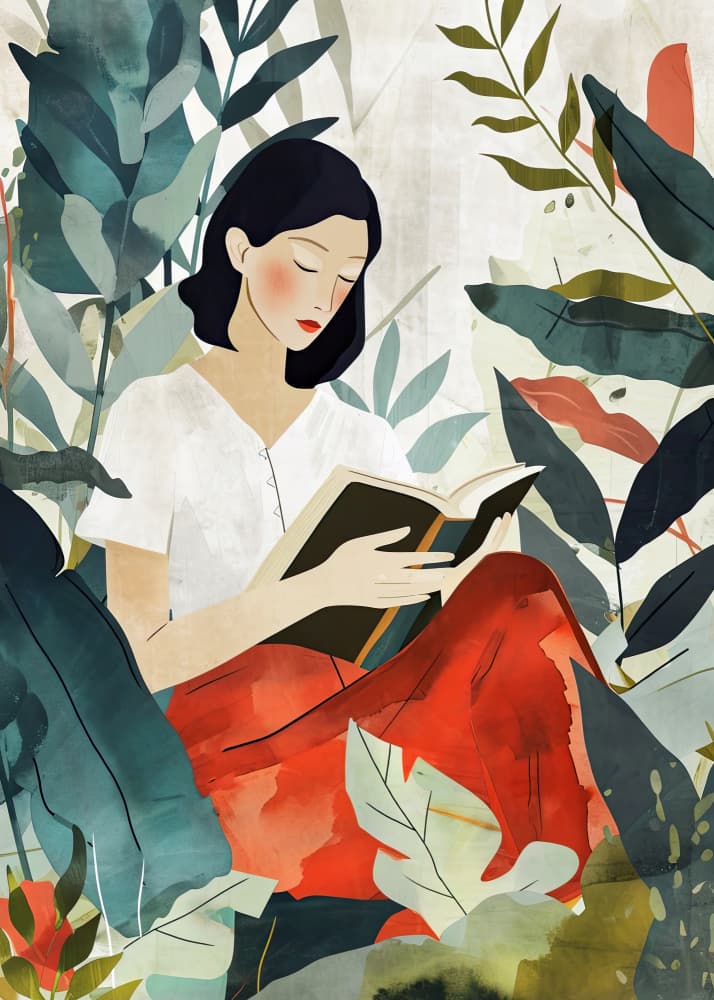 Serene Garden Reading by Justyna Jaszke — canvas wall art