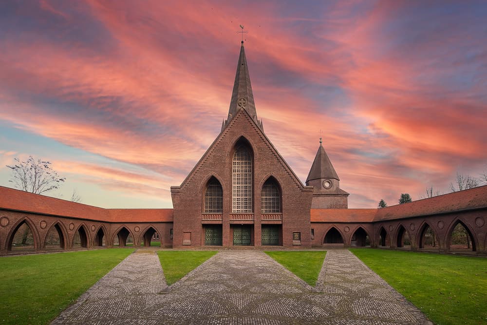 Red Brick Church Sunset Glow by Wendy — canvas wall art