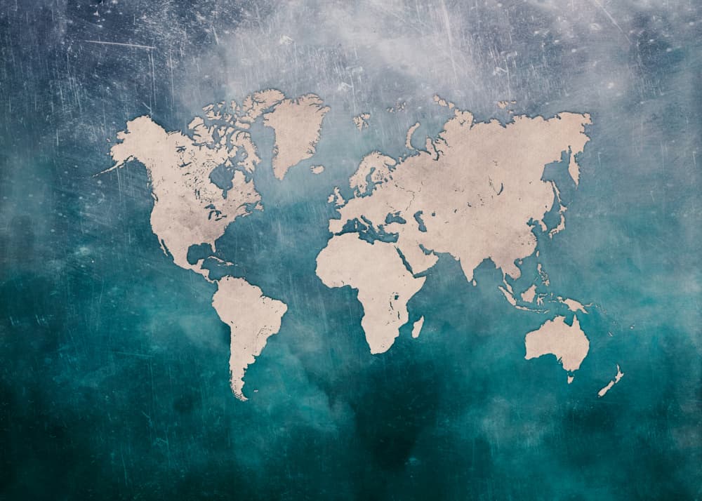 Distressed World Map by Justyna Jaszke — canvas wall art