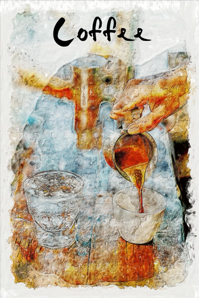 Coffee Pour Watercolor by Lembayung senja studio [Vintage Poster] — canvas wall art