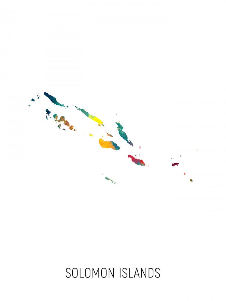 Colorful Solomon Islands Map by Michael Tompsett — canvas wall art