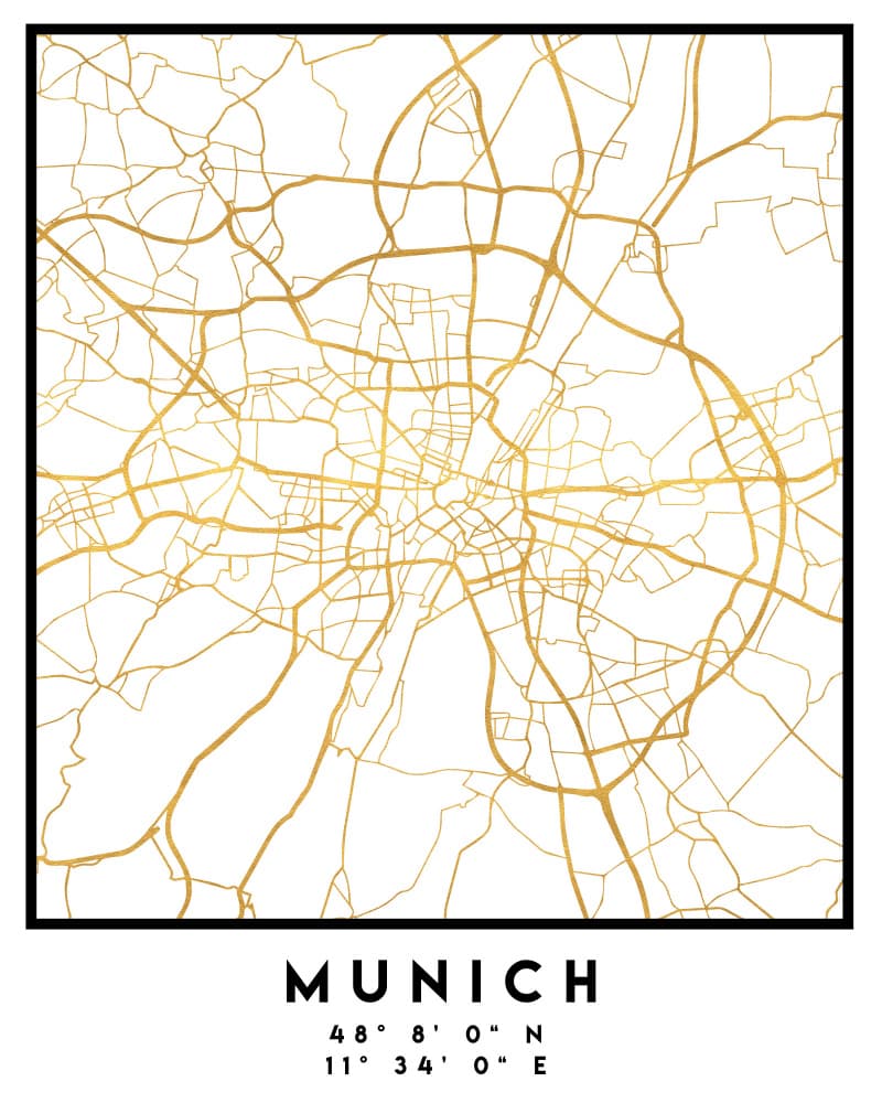 Golden Munich City Map by Emiliano Deificus — canvas wall art