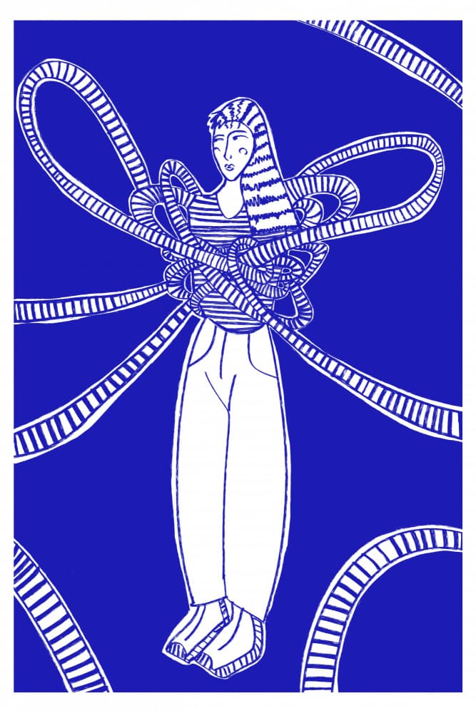 Woman Tangled Ribbons by Mela Patterns — canvas wall art