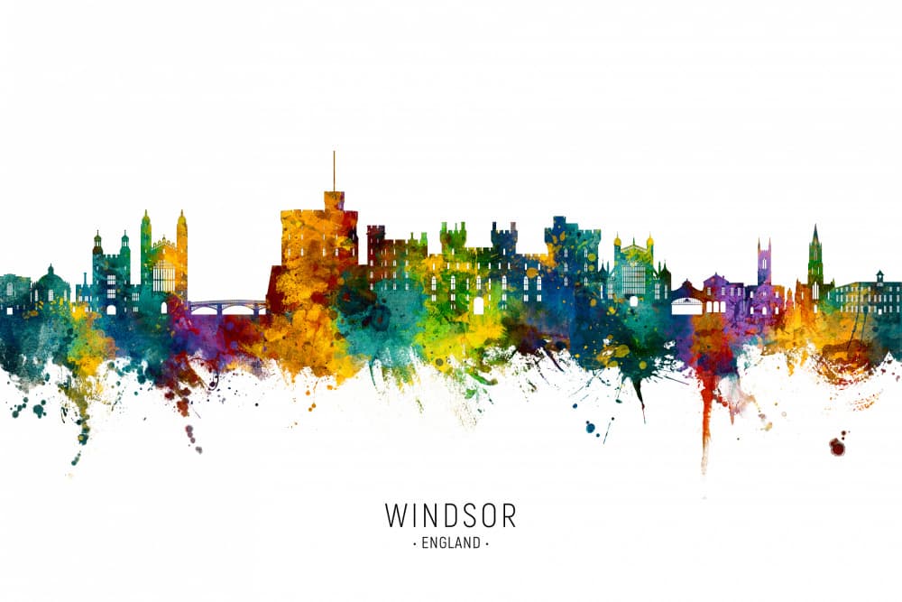 Colorful Windsor England Skyline by Michael Tompsett — canvas wall art