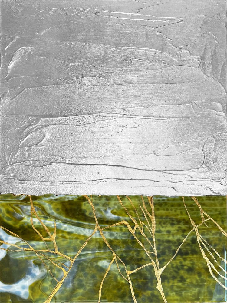 Gilded Green Silver Abstract by Alyson Storms — canvas wall art