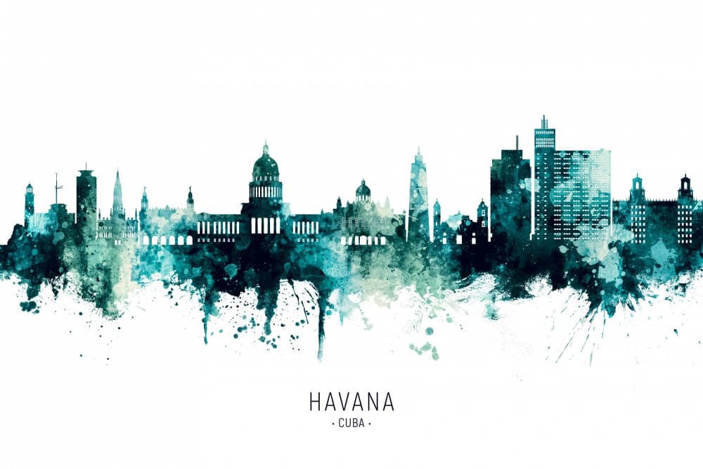 Havana Watercolor Skyline by Michael Tompsett — canvas wall art