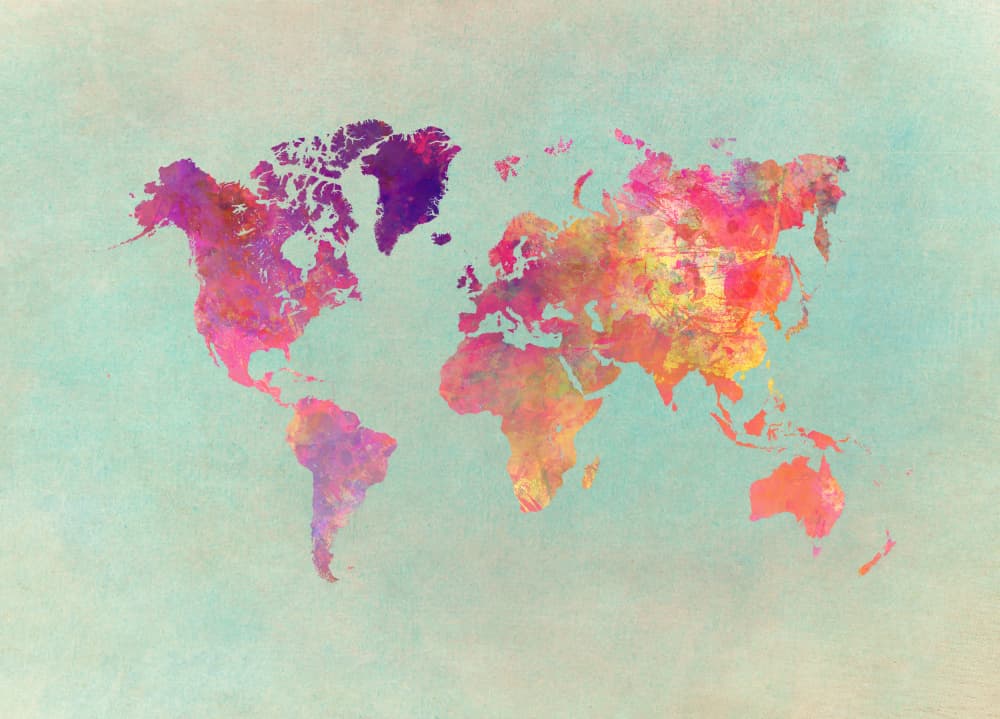 Colorful World Map by Justyna Jaszke — canvas wall art