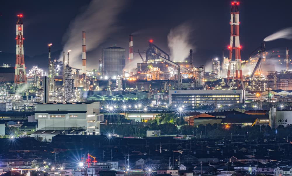 Glowing Industrial Cityscape by Kobayashi Tetsurou — canvas wall art