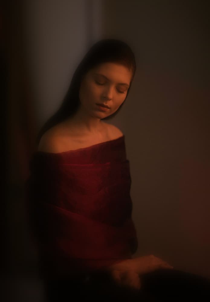 Contemplative Red Portrait by DAVID MINSTER — canvas wall art