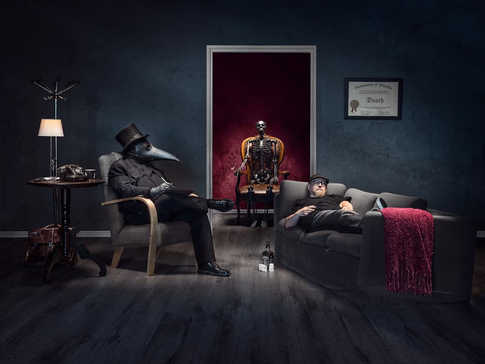 Plague Doctor Therapy Session by Petri Damstén — canvas wall art