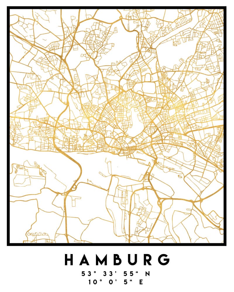 Golden Hamburg Map by Emiliano Deificus — canvas wall art