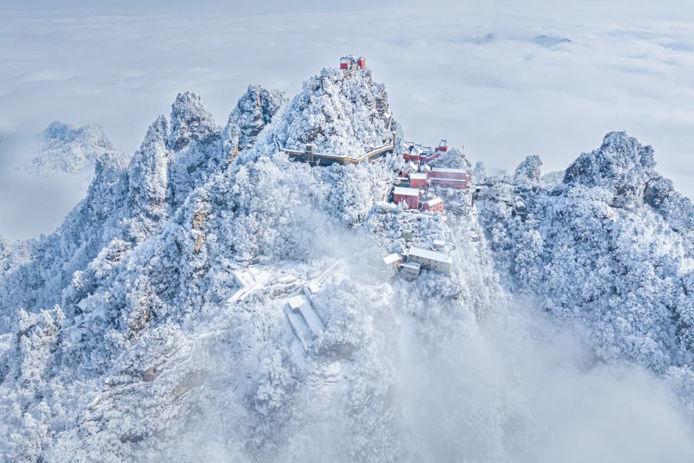 Snowy Mountain Temples by Simoon — canvas wall art