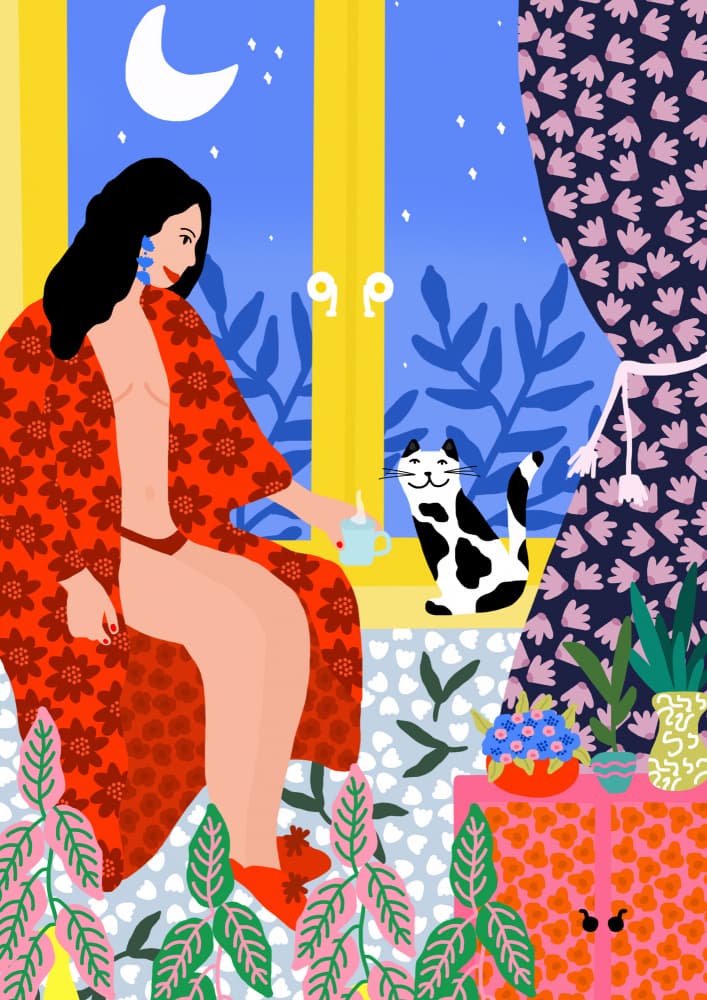Evening Tea With Cat by Rafaela Mascaro — canvas wall art
