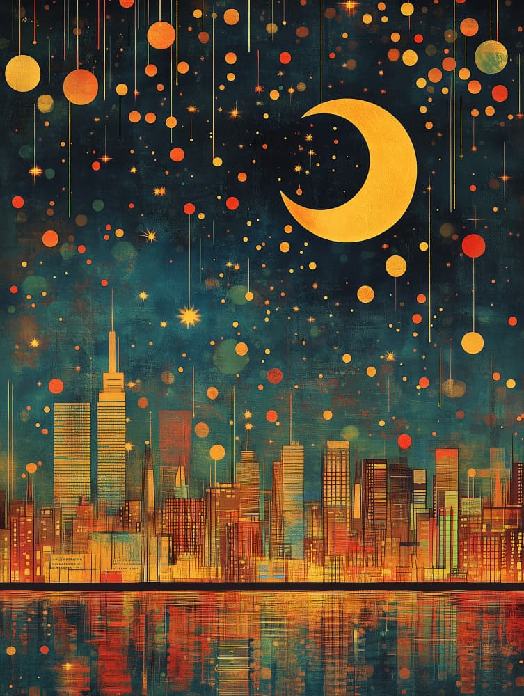 Crescent Moon City Night by Layla Oz — canvas wall art