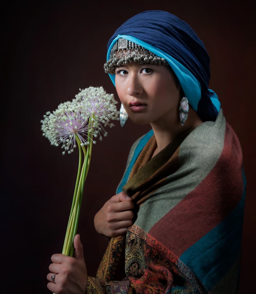 Elegant Woman with Allium by Derek Galon MA FRPS FOPS — canvas wall art