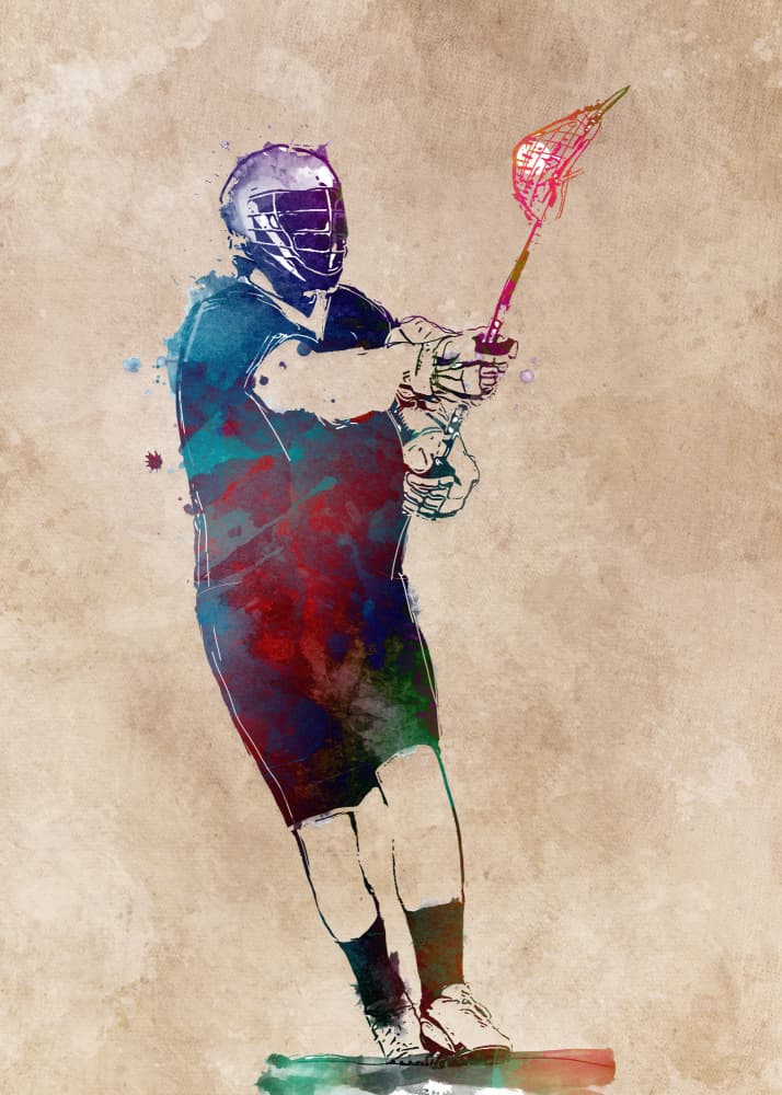 Watercolor Lacrosse Action by Justyna Jaszke — canvas wall art