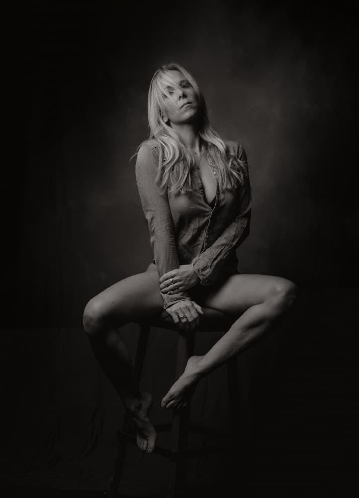Contemplative Blonde Portrait by Klaus Grimm — canvas wall art