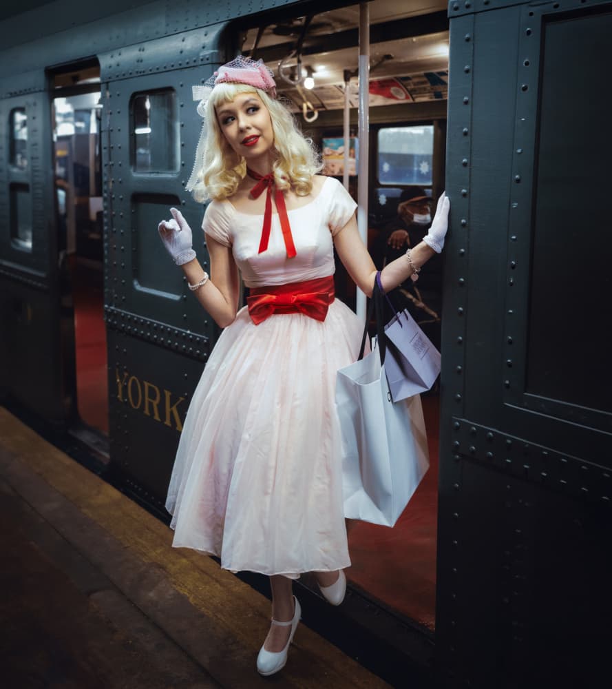 Chic Retro Train Traveler by Catherine Wang — canvas wall art