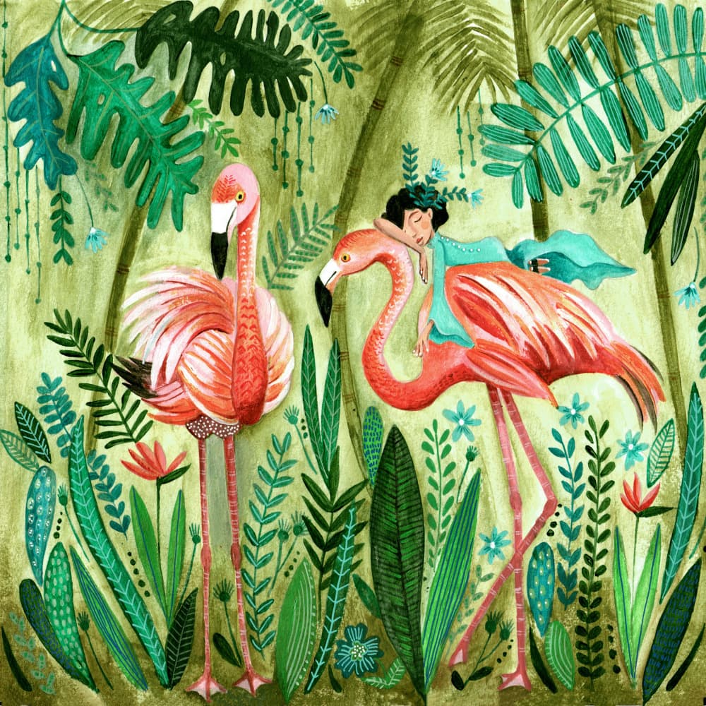 Flamingo jungle by Caroline Bonne Müller — canvas wall art