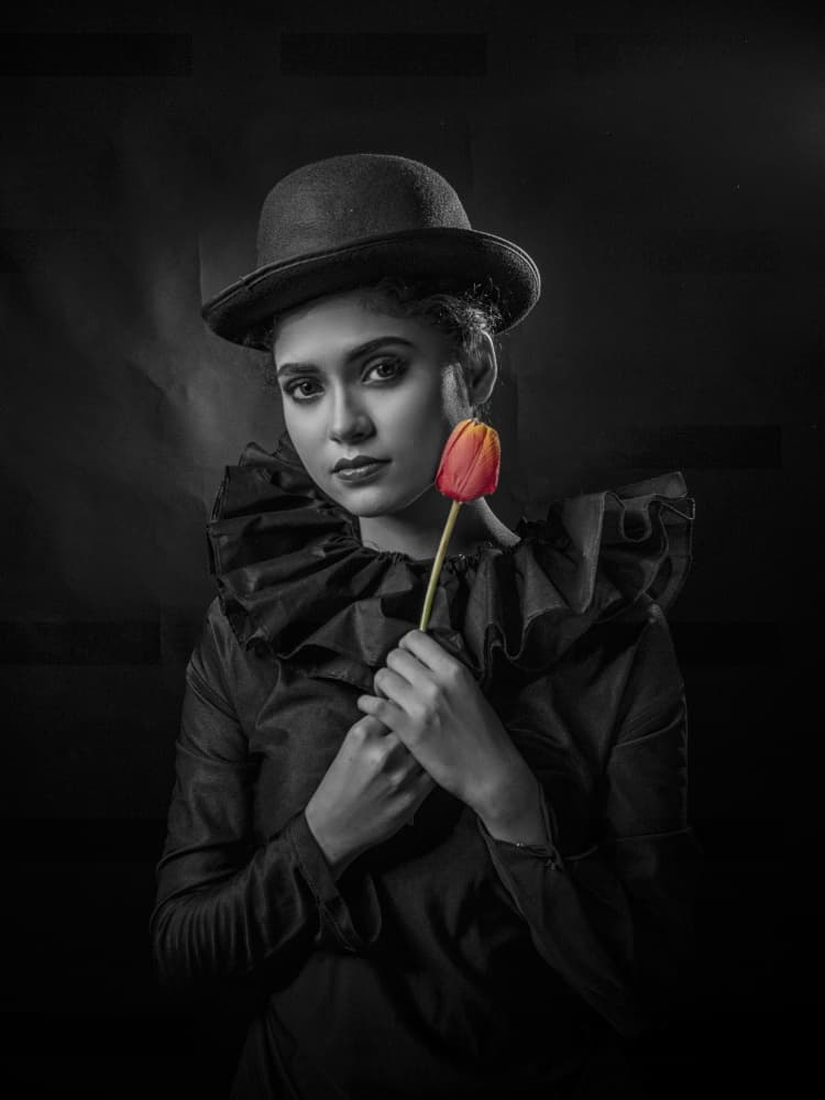 Elegant Woman Red Tulip by PARTHA BHATTACHARYYA — canvas wall art