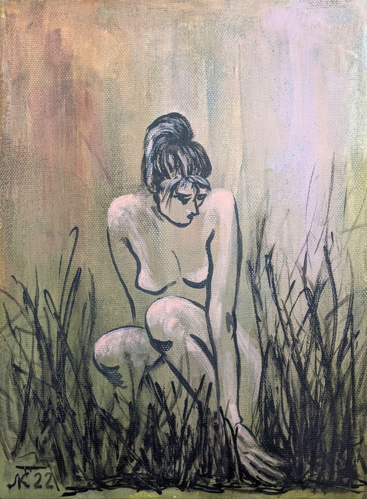 Nude Woman Wild Grass by Lena Kolambet — canvas wall art