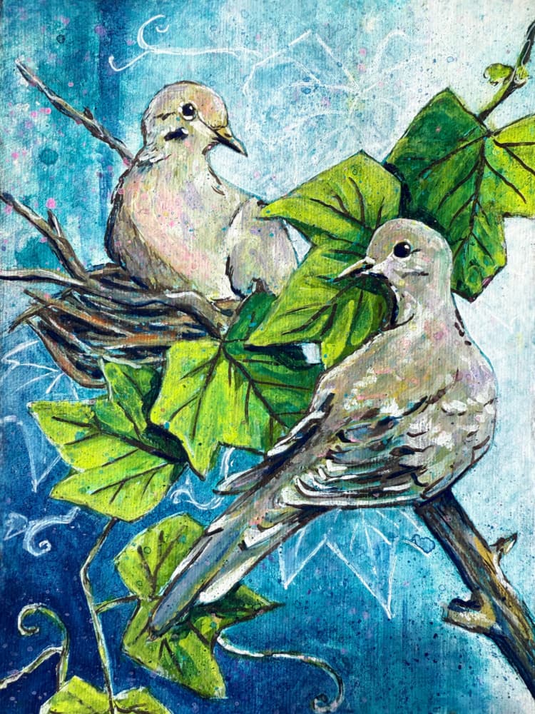 Peaceful Doves Nest by Renee Machan Cottagecore Artist — canvas wall art