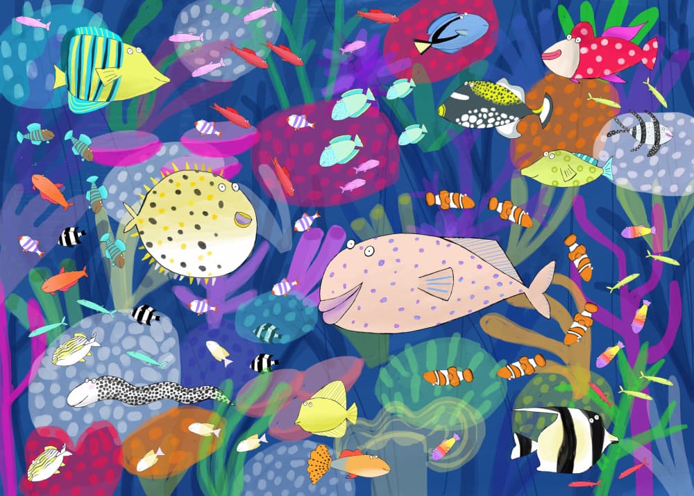 Happy Undersea Friends by Carla Daly — canvas wall art