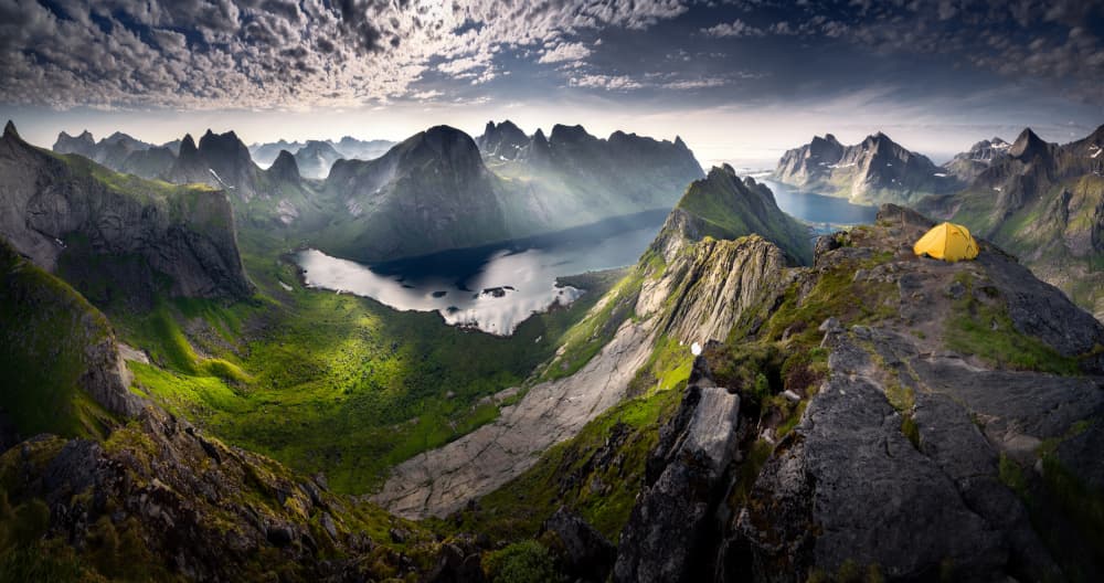 Dramatic Mountain Camping by Karol Nienartowicz — canvas wall art