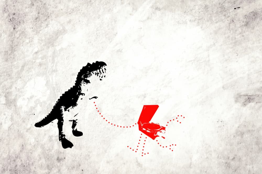 T Rex Record Player by Rafal Kulik — canvas wall art