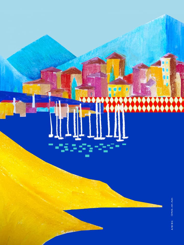 Colorful Coastal Town by Awol Art Alex — canvas wall art