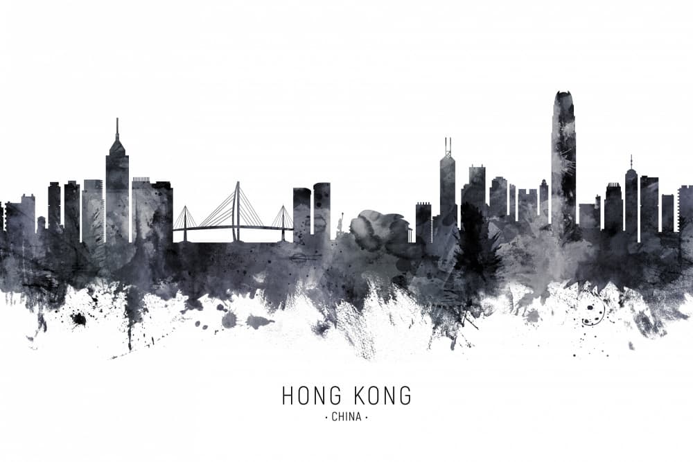 Watercolored Hong Kong Skyline by Michael Tompsett — canvas wall art