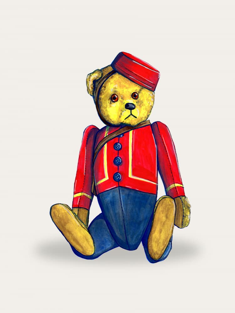 Bellhop Teddy Bear by Renee Machan Cottagecore Artist — canvas wall art