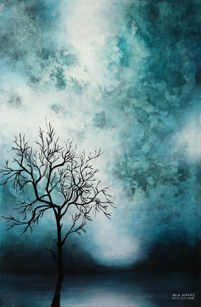 Misty Teal Tree by Ania Witwitzka — canvas wall art