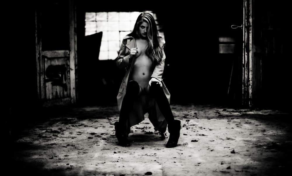 Sensual Trench Coat Portrait by Erkan Camlilar — canvas wall art